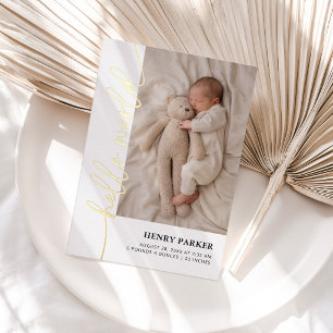 Gold Hello World Baby Foto Geburtsanzeige Folieneinladung