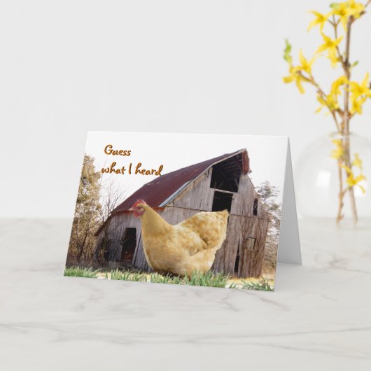 Gold Hen and Old Barn - customize any chance Karte (Gelbe Blume)