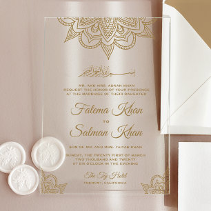 Gold Henna Mehndi Islamische Muslimische Hochzeit Acryleinladungen