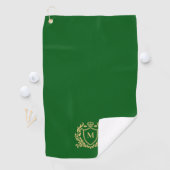 Gold Heraldic Shield Monogram On Green Golfhandtuch (Insitu)