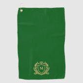 Gold Heraldic Shield Monogram On Green Golfhandtuch (Vorderseite)