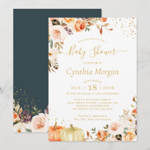 Gold Herbst Floral Boho Chic Fall Baby Dusche Einladung