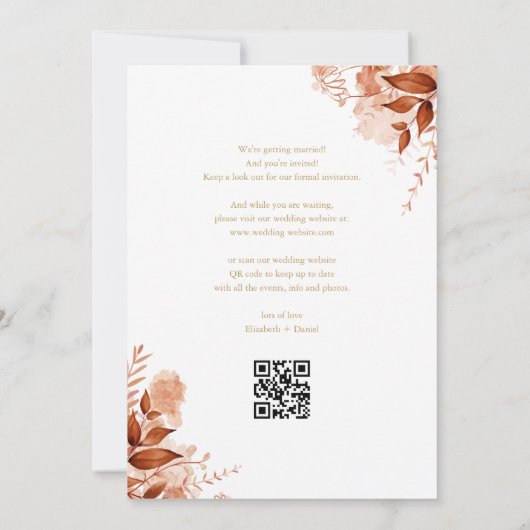 Gold Herbst Floral QR Code Hochzeit Save The Date (Rückseite)