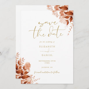 Gold Herbst Floral QR Code Hochzeit Save The Date