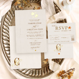 Gold Herbstlaub Elegante Herbstwochenende mit DIY  Folieneinladung