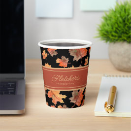 Gold Herbstlaube & Terracotta Streifen Custom Blac Pappbecher