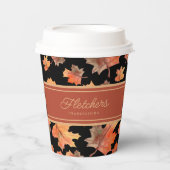 Gold Herbstlaube & Terracotta Streifen Custom Blac Pappbecher (Vorderseite)