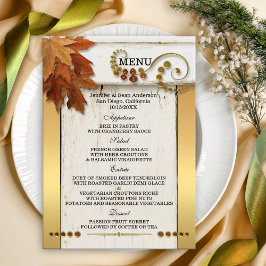 Gold Herbstlaubs Wedding Menu Card Menükarte