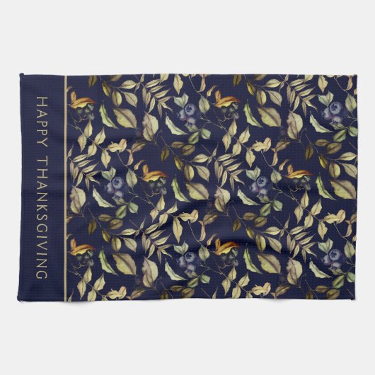 Gold Herbstleaves & Berries Custom Geschirrtuch (Horizontal)