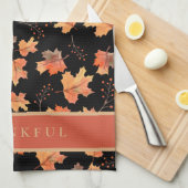 Gold Herbstmaple Blätter Custom Black Geschirrtuch (Viertel Falte)