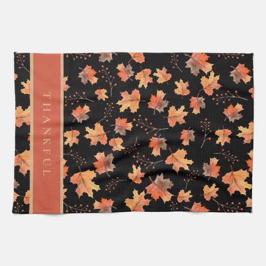 Gold Herbstmaple Blätter Custom Black Geschirrtuch (Horizontal)