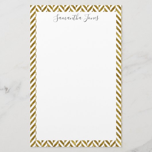 Gold Herringbone-Muster | PERSONALISIERT Briefpapier (Vorderseite)