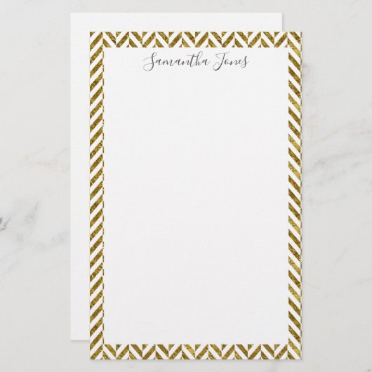Gold Herringbone-Muster | PERSONALISIERT Briefpapier (Vorne/Hinten)