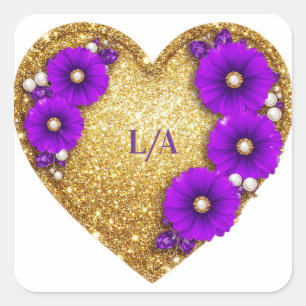 💖 Gold Herz Blumenrahmen Für Braut Geschenke 💖 Quadratischer Aufkleber