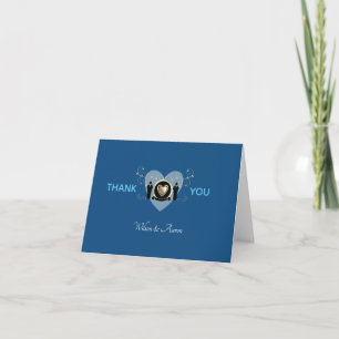 Gold Herz Männer Hochzeit Klassisch Blau Dankeskarte