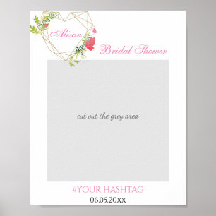 Gold-Herz-Rosa-Blumen-Hochzeitsdusche-Foto-Requisi Poster