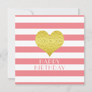 Gold Herz Rosa Weiße Streifen Alles Gute zum Gebur Feiertagskarte