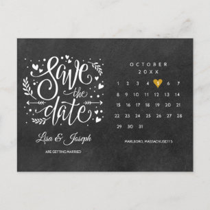 Gold Herz Schiefertafel Save-the-Date-Kalender Ankündigungspostkarte