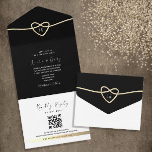 Gold Herz Schwarz-Weiße Hochzeit  All In One Einladung