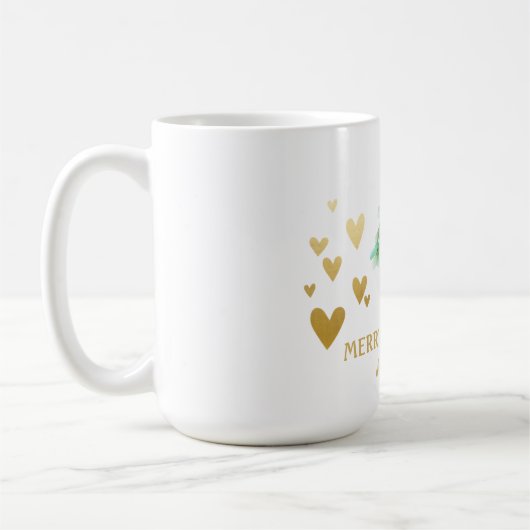 Gold Herz, Weihnachtsbaum, Geschenke Kaffeetasse (Links)
