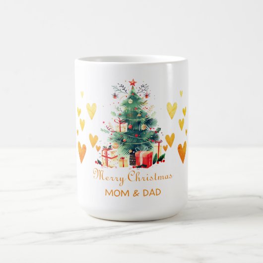 Gold Herz, Weihnachtsbaum, Geschenke Kaffeetasse (Mittel)