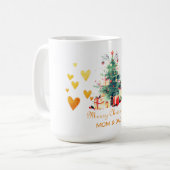 Gold Herz, Weihnachtsbaum, Geschenke Kaffeetasse (Vorderseite Links)