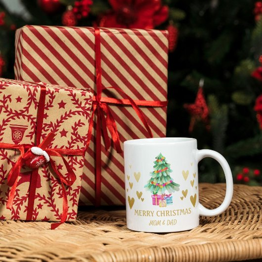 Gold Herz, Weihnachtsbaum, Geschenke Kaffeetasse