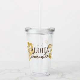 Gold Hibiskus Tropical Beach Name Acryltrinkbecher