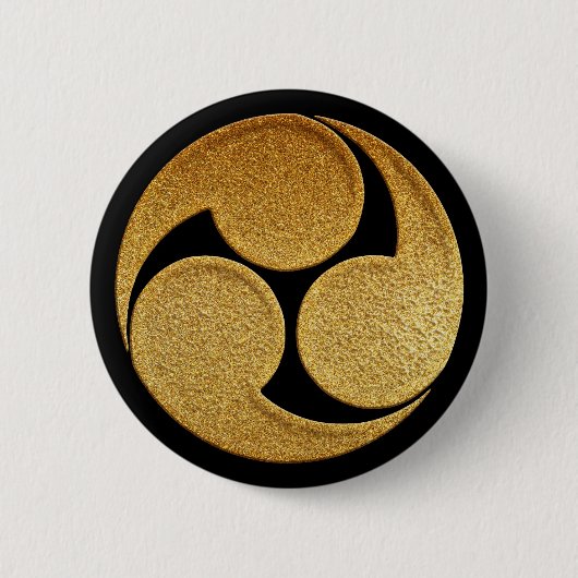 Gold Hidari Mitsu Tomoe Kamon Button (Vorderseite)