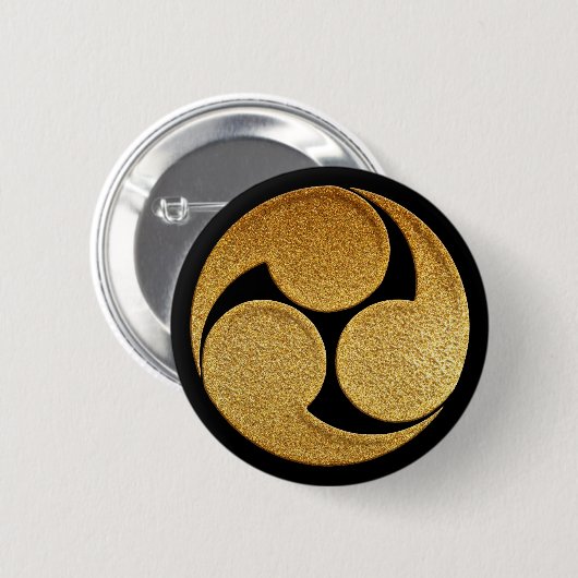 Gold Hidari Mitsu Tomoe Kamon Button (Vorne & Hinten)