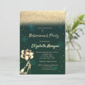 Gold High Heel Balloons Green Glitzer Rente Einladung (Stehend Vorderseite)