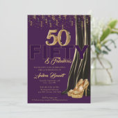 Gold High Heel Elegant Lila 50 Fantastischer Gebur Einladung (Stehend Vorderseite)