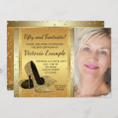 Gold High Heel Schuhe Geburtstagsparty Einladung (Vorne/Hinten)