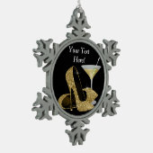 Gold High Heel Schuhe und Martini Schneeflocken Zinn-Ornament (Links)