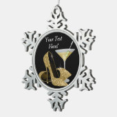 Gold High Heel Schuhe und Martini Schneeflocken Zinn-Ornament (Rechts)