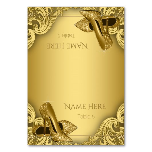 Gold High Heel Shoel Cards Tischnummer (Vorderseite)