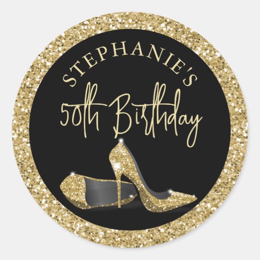 Gold High Heels 50. Geburtstag Personalisiert Runder Aufkleber (Vorderseite)