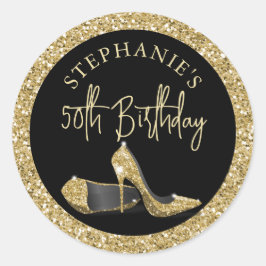 Gold High Heels 50. Geburtstag Personalisiert Runder Aufkleber