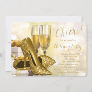 Gold High Heels Champagne Corporate Holiday Party Einladung