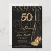 Gold High Heels Elegant Black 50 Fantastischer Geb Einladung (Vorderseite)