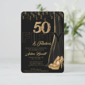 Gold High Heels Elegant Black 50 Fantastischer Geb Einladung (Stehend Vorderseite)