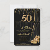 Gold High Heels Elegant Black 50 Fantastischer Geb Einladung (Vorderseite)