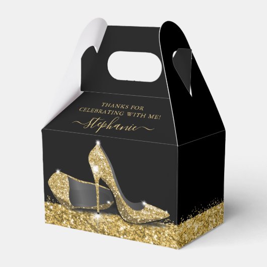 Gold High Heels Eleganter Black Glitzer Vielen Dan Geschenkschachtel (Vorderseite)