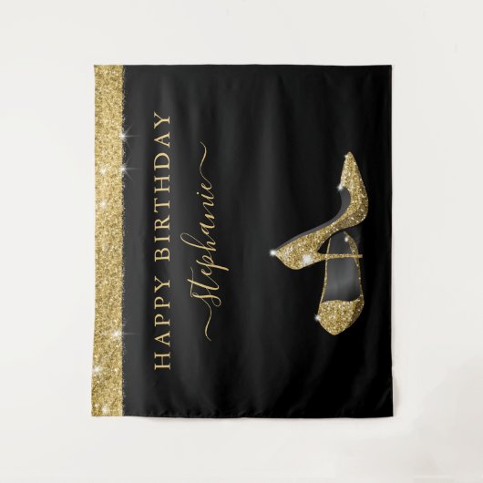 Gold High Heels Geburtstag Hintergrund Wandteppich (Vorderseite)