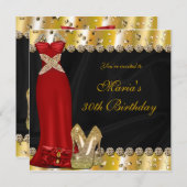Gold High Heels & Red Gown Dress Party Einladung (Vorne/Hinten)
