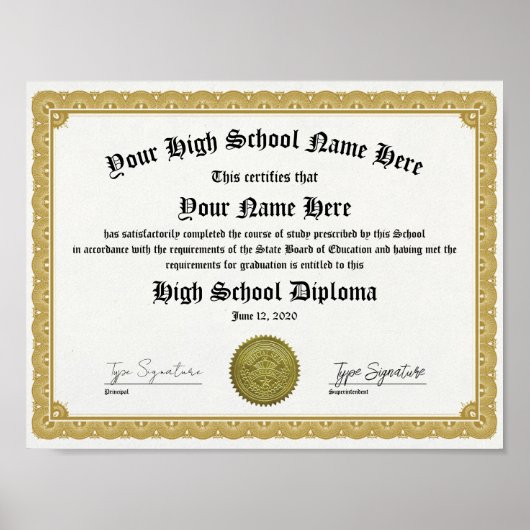 Gold High School Diploma, General Equivalency  Poster (Vorne)