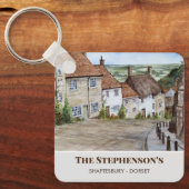 Gold Hill Shaftesbury Dorset England Watercolor Schlüsselanhänger (Vorderseite)