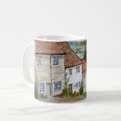 Gold Hill, Shaftesbury, Dorset Wasserfarbenmalerei Kaffeetasse (Vorderseite Links)