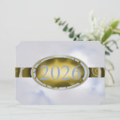 Gold & Himmelblauer Abschluss-Blumen-Button 2026 K Einladung (Stehend Vorderseite)