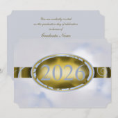 Gold & Himmelblauer Abschluss-Blumen-Button 2026 K Einladung (Vorne/Hinten)